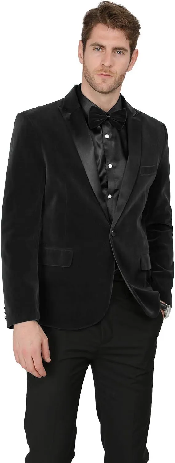 MAGE MALE Men's 2 Piece Velvet Suit Peak Lapel One Button Slim Fit Tuxedo Blazer Party Dinner Jacket & Pants