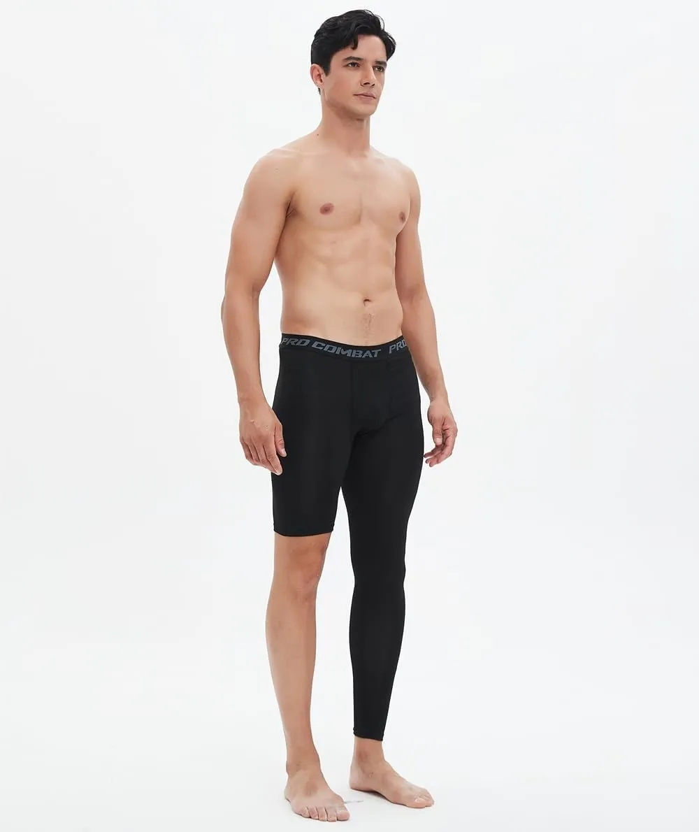 Men's Basketball Single Leg Tight Sports Pants 1/2 One Leg Compression Pants Athletic Base Layer Underwear