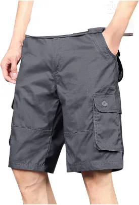 Mens Classic Cargo Shorts Casual Button Elastic Waist Workout Shorts Stretch Baggy Straight Leg Athletic Half Pants