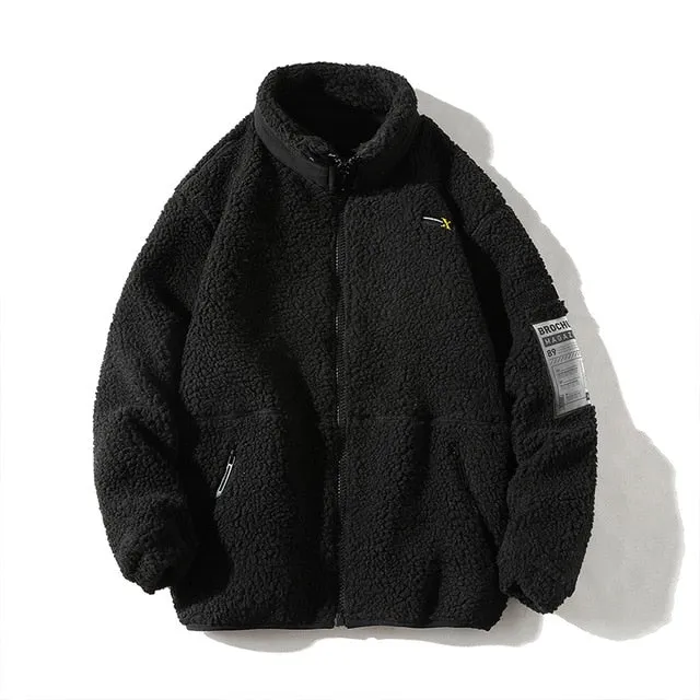 Mens Jacket Men 2021 Winter Fleece Windbreakers Hip Hop Japanese Streetwear Male Korean Style Grey Jackets