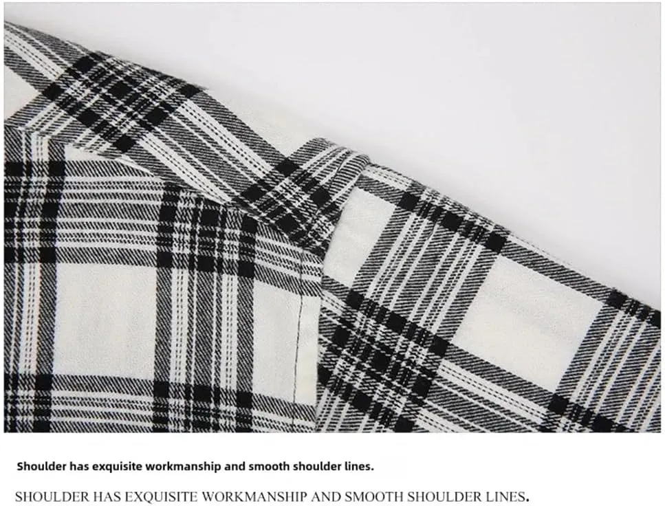 Men's Long-Sleeved Plaid Shirt Non-Ironing Business Checked Dress Shirts with Pocket