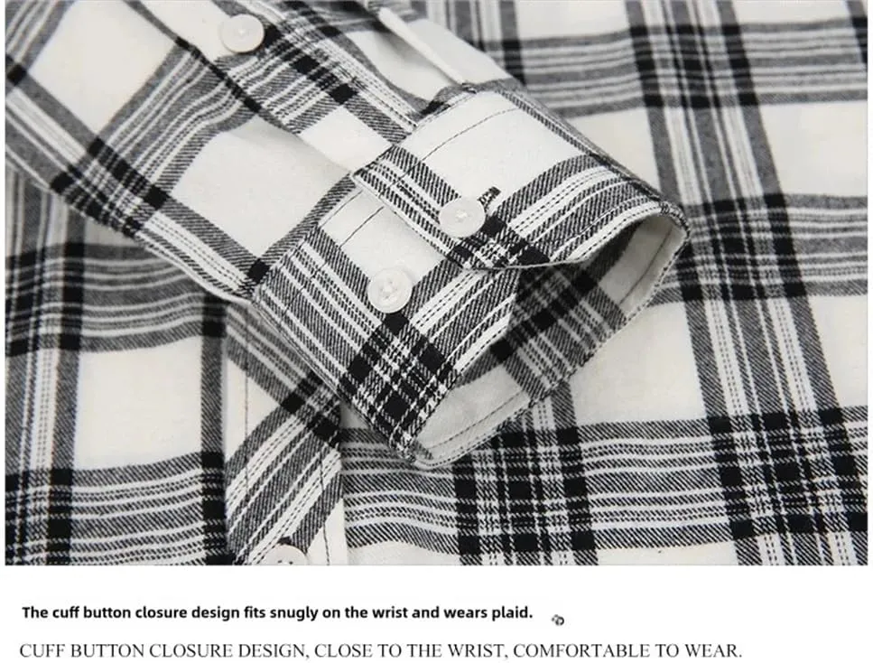 Men's Long-Sleeved Plaid Shirt Non-Ironing Business Checked Dress Shirts with Pocket