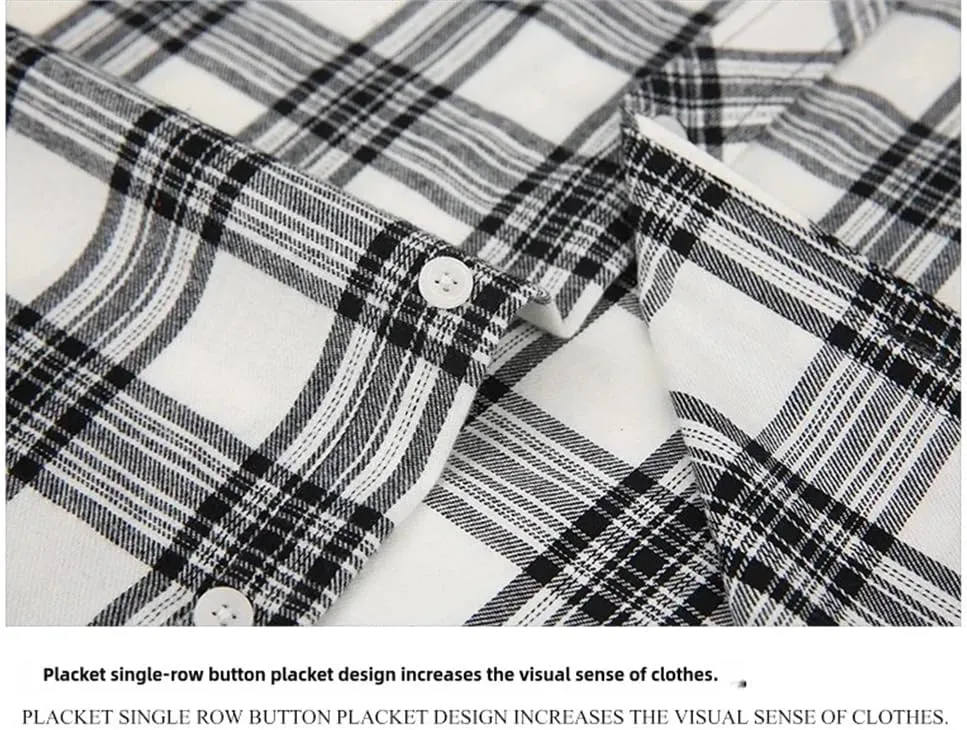 Men's Long-Sleeved Plaid Shirt Non-Ironing Business Checked Dress Shirts with Pocket
