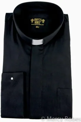 Mens Long Sleeves French Cuff Tab Clergy Shirt (Black)