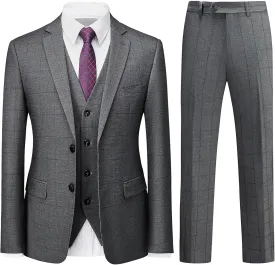 Mens Plaid Suit Slim Fit 3 Pieces Casual Checked Vintage Tuxedo Suit for Men for Wedding Business Party Blazer Pants & Vest