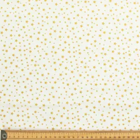 Metallic Gold Foil Stars on White Christmas Cotton Prints