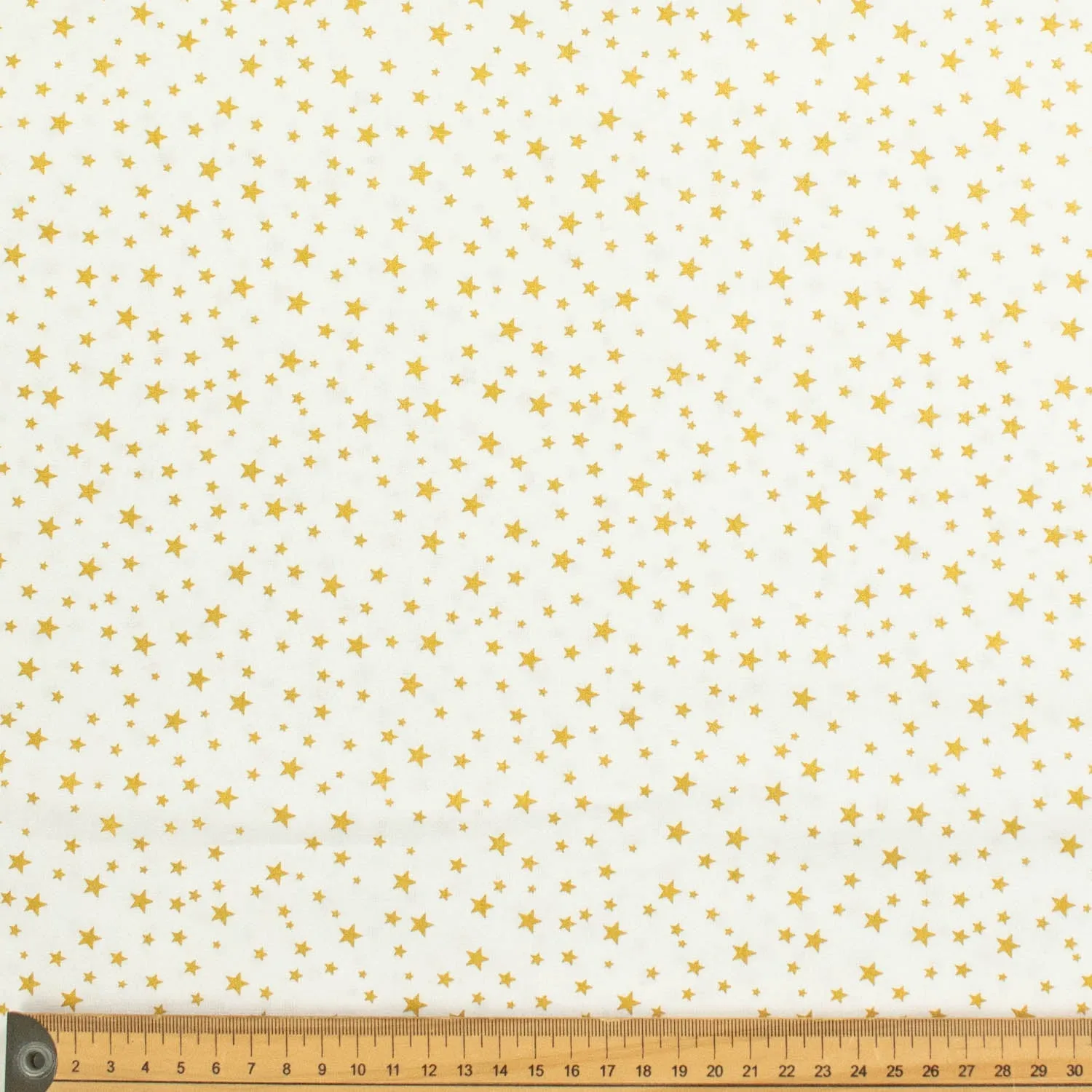 Metallic Gold Foil Stars on White Christmas Cotton Prints