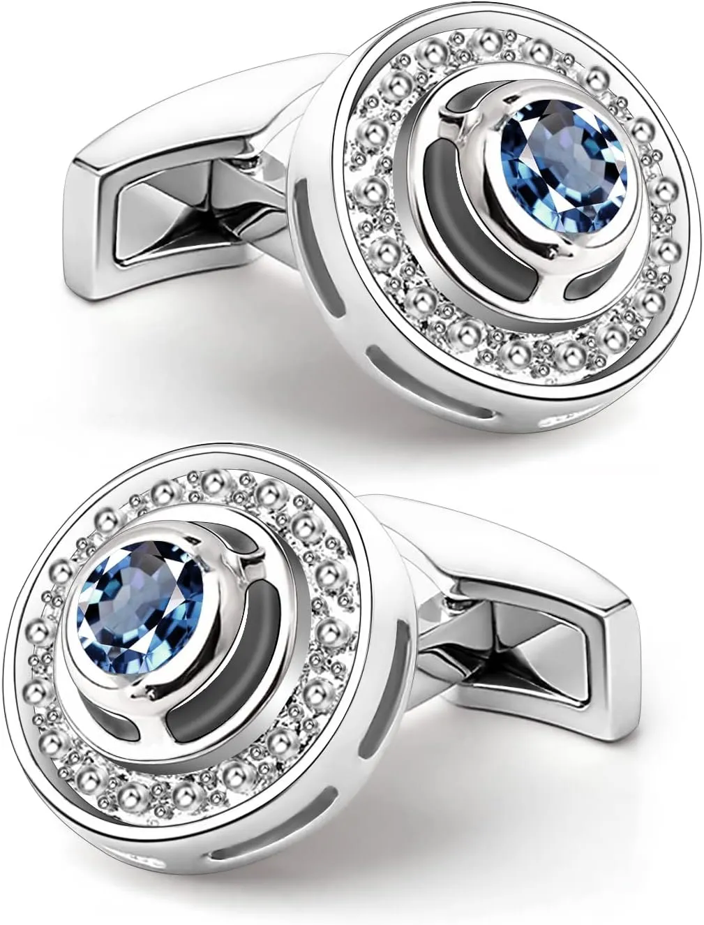 Mr.Van Classic Round Shape Cufflinks Navy Blue Crystal Cufflinks for Men, Business, Wedding, Party, Elegant Style