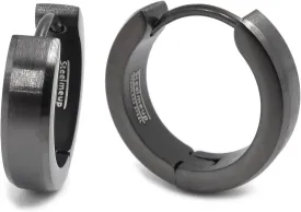 Pair Stainless Steel Bevel Edge Hoop Huggie Men Earrings Black Gold Silver 16mm