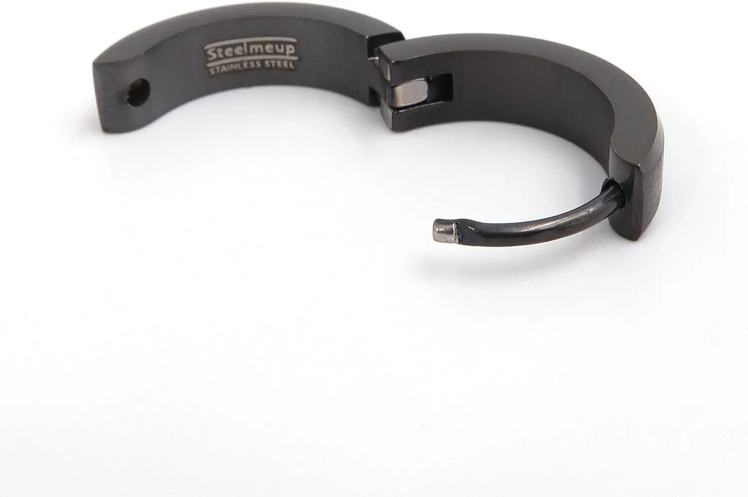 Pair Stainless Steel Bevel Edge Hoop Huggie Men Earrings Black Gold Silver 16mm