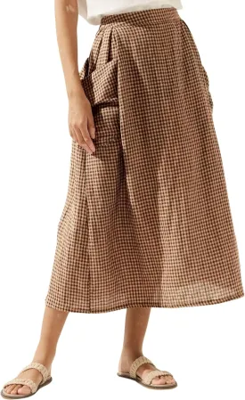 QIBABU Womens Plaid Midi Skirt Flowy Elastic High Waist Long Skirts with Pockets