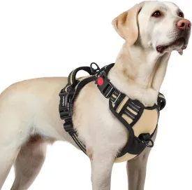 rabbitgoo Dog Harness for Large, No Pull Pet Harness with 3 Buckles, Adjustable Soft Padded Pooch Vest with Instant Control Handle, Easy Walking Reflective Pet Vest for Large Dogs, Beige, L
