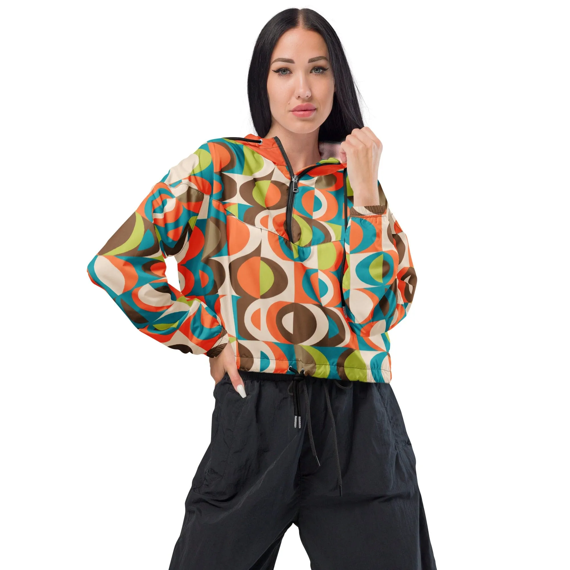 Retro 50s Mid Mod Groovy Women’s Cropped Windbreaker