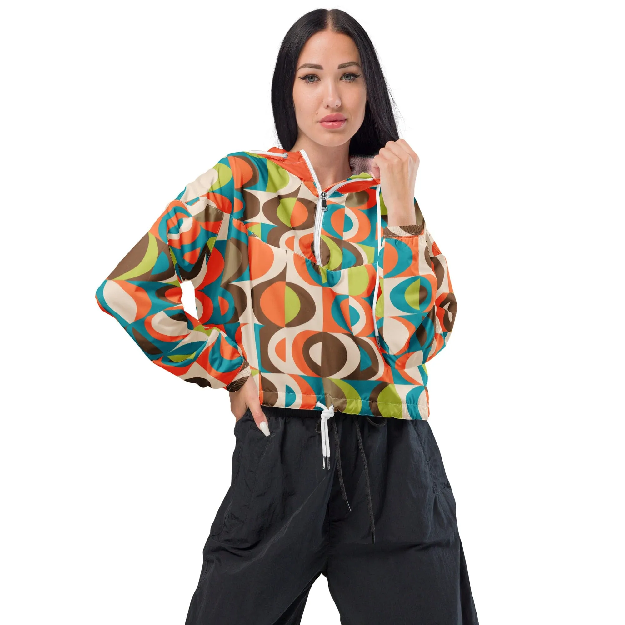 Retro 50s Mid Mod Groovy Women’s Cropped Windbreaker