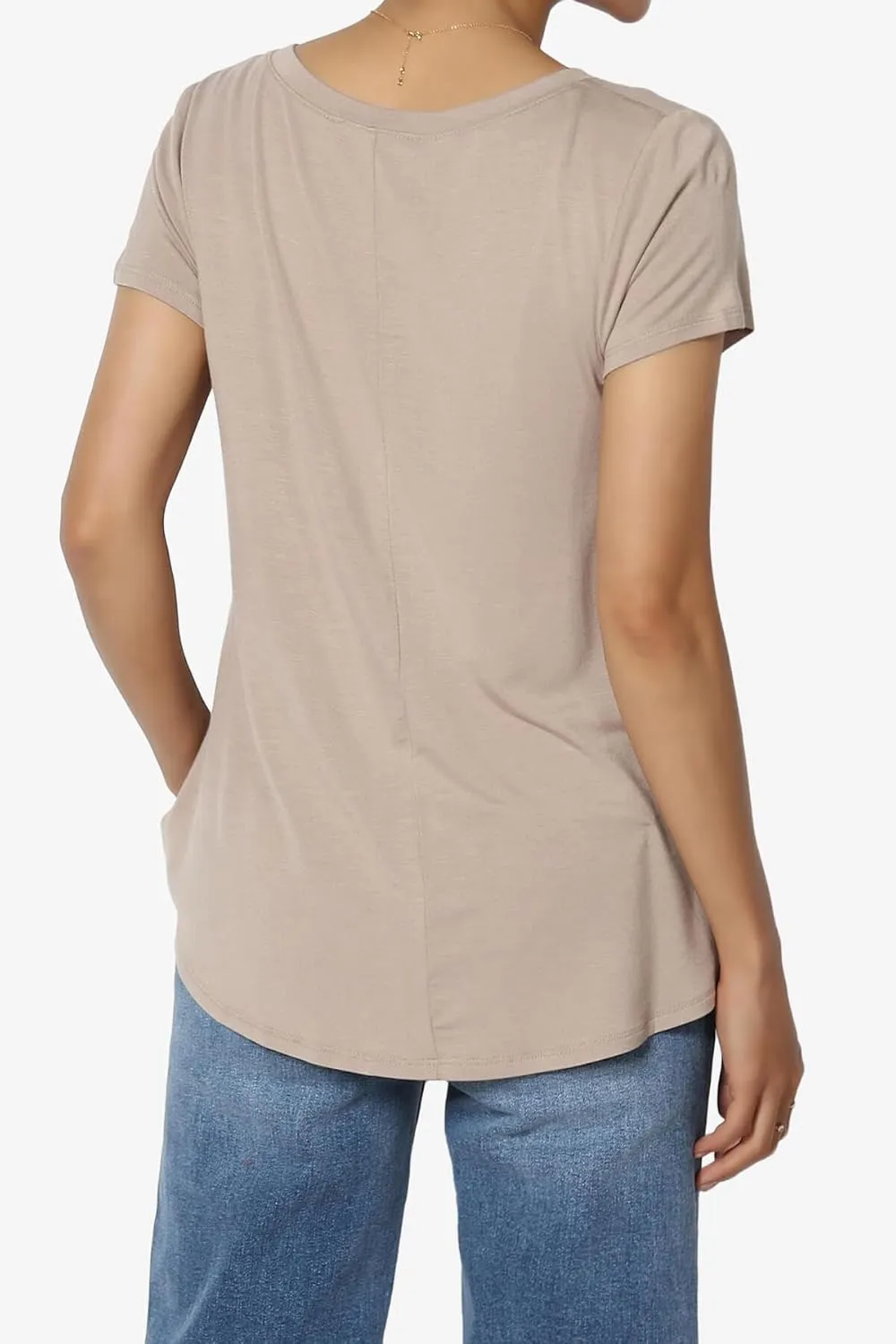 TheMogan Women's Casual V-Neck Short Sleeve T-Shirt Soft Drapey Jersey Relaxed Top Perfect Tee