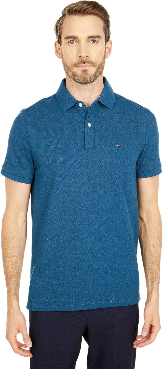 Tommy Hilfiger Mens Short Sleeve in Custom Fit Polo Shirt, Legion Blue HTHR, Large US