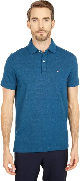 Tommy Hilfiger Mens Short Sleeve in Custom Fit Polo Shirt, Legion Blue HTHR, Large US