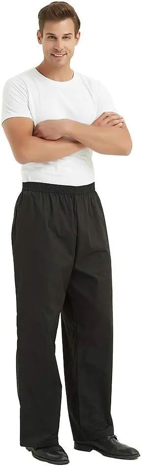 TopTie Men's Black Baggy Chef Pant with Elastic Waist