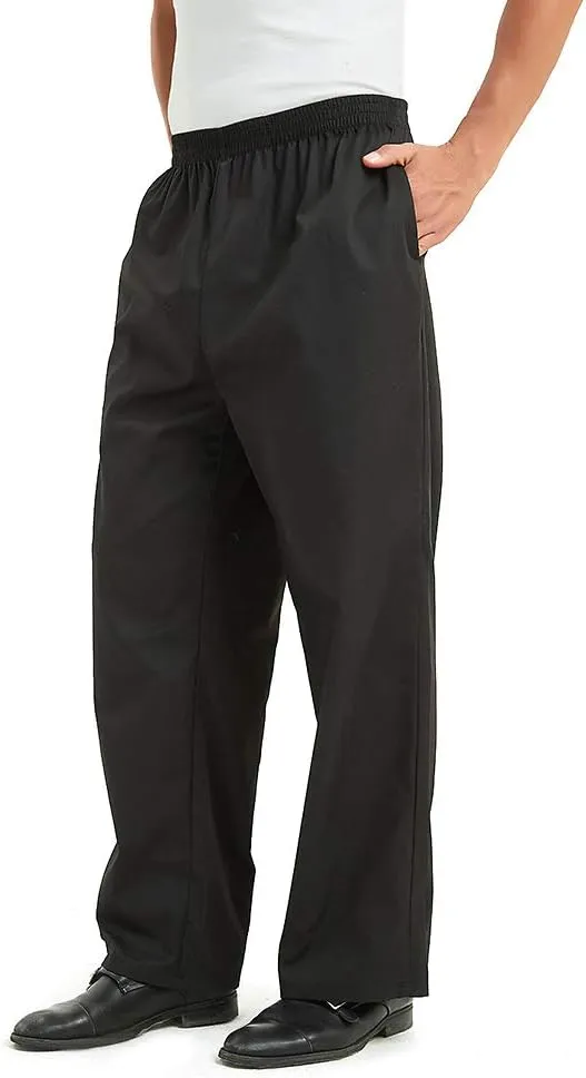 TopTie Men's Black Baggy Chef Pant with Elastic Waist