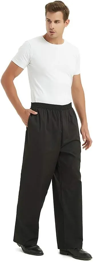 TopTie Men's Black Baggy Chef Pant with Elastic Waist