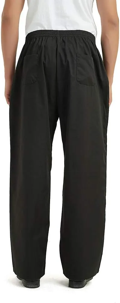 TopTie Men's Black Baggy Chef Pant with Elastic Waist