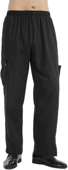 TopTie Men's Black Baggy Chef Pant with Elastic Waist