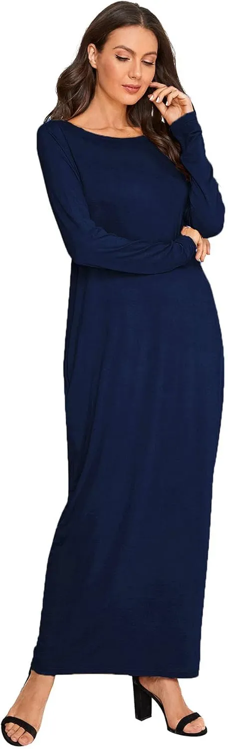 Verdusa Women's Long Sleeve Pocketed Loose Long Lounge Maxi Dress