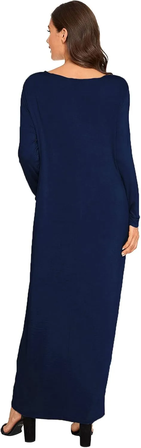 Verdusa Women's Long Sleeve Pocketed Loose Long Lounge Maxi Dress