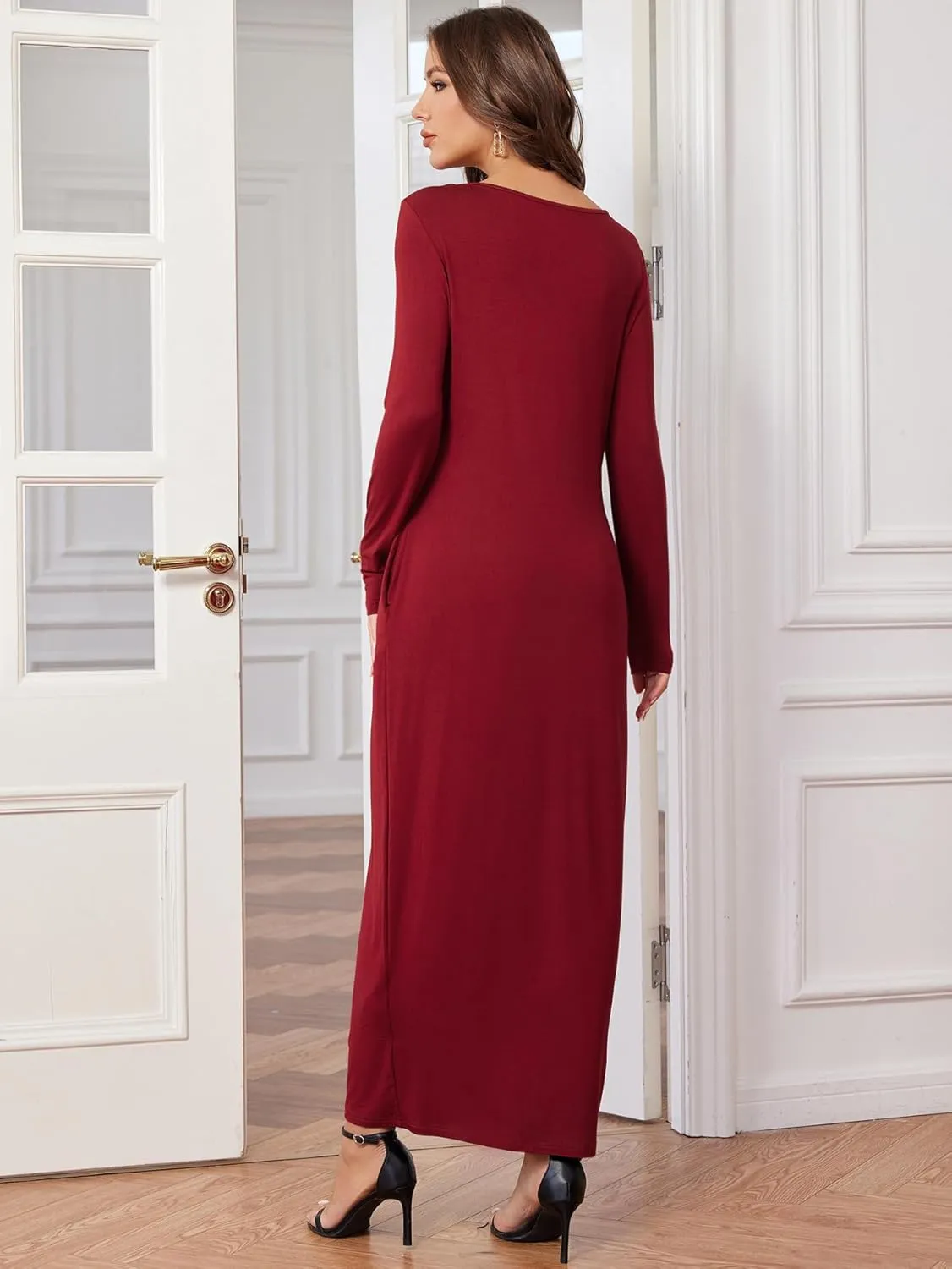 Verdusa Women's Long Sleeve Pocketed Loose Long Lounge Maxi Dress