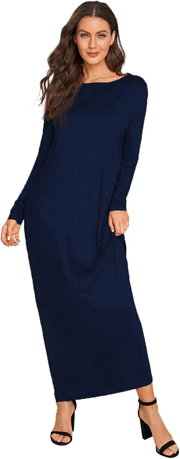 Verdusa Women's Long Sleeve Pocketed Loose Long Lounge Maxi Dress