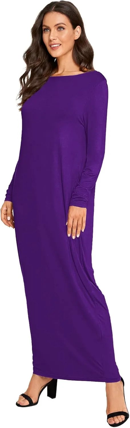 Verdusa Women's Long Sleeve Pocketed Loose Long Lounge Maxi Dress