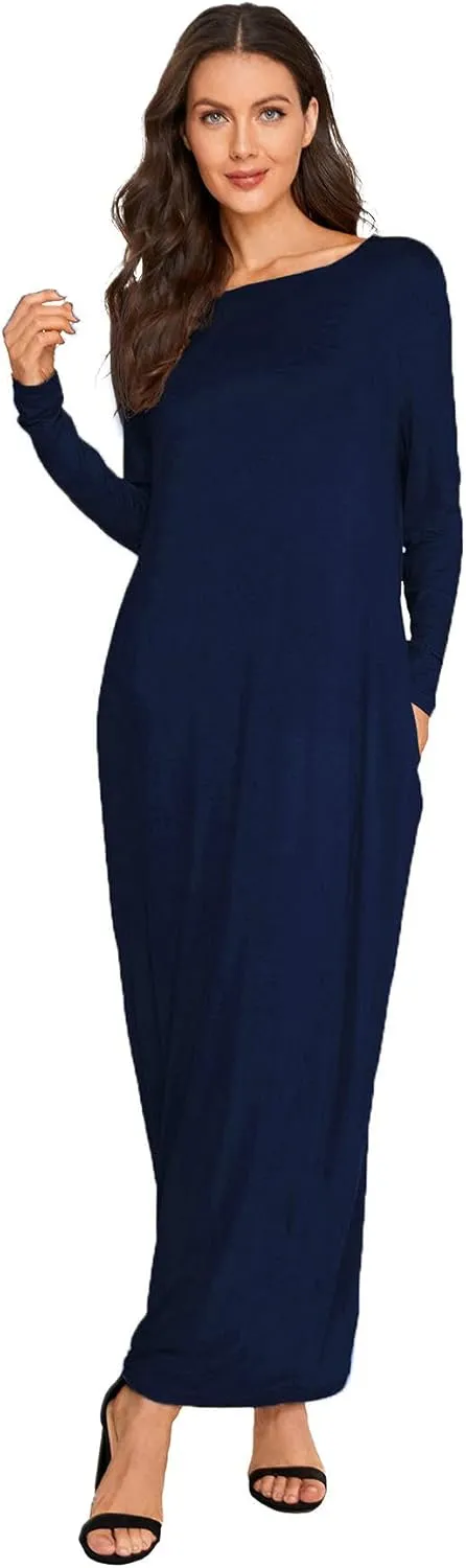 Verdusa Women's Long Sleeve Pocketed Loose Long Lounge Maxi Dress