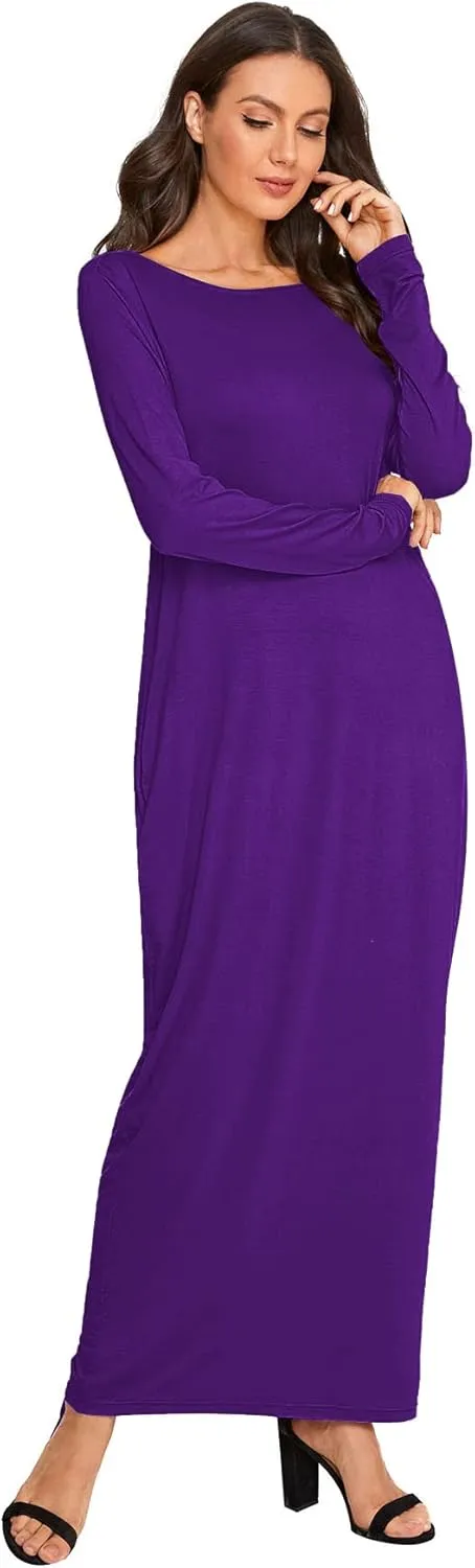 Verdusa Women's Long Sleeve Pocketed Loose Long Lounge Maxi Dress
