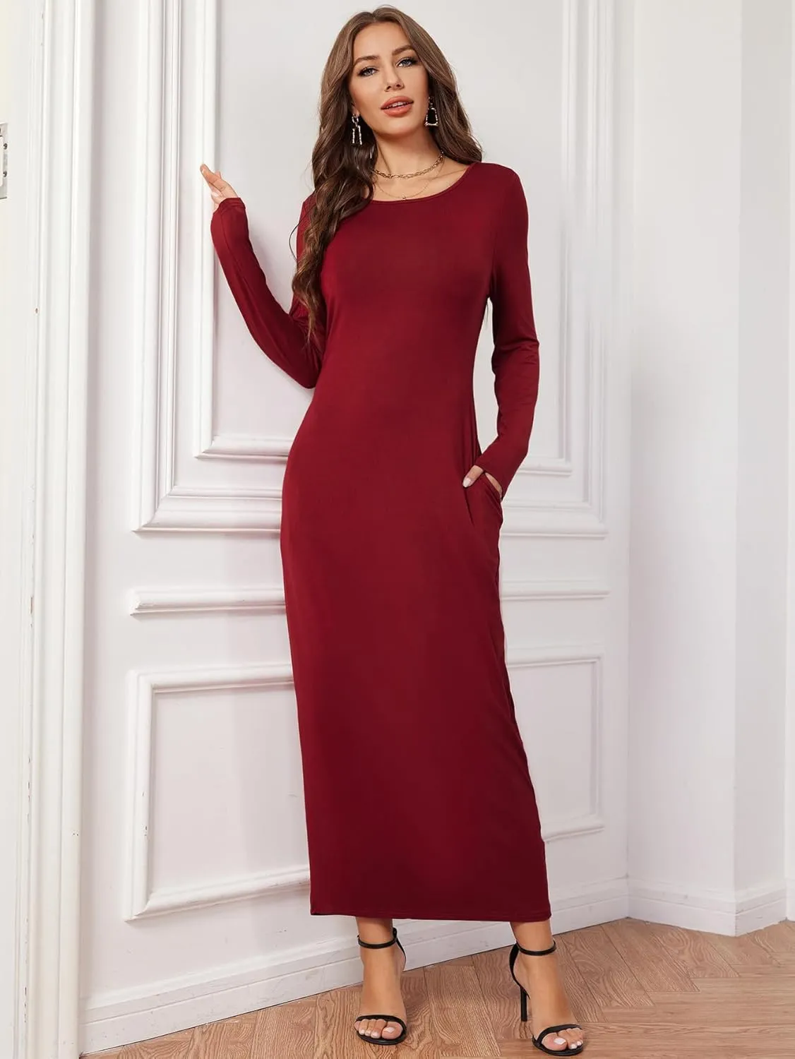 Verdusa Women's Long Sleeve Pocketed Loose Long Lounge Maxi Dress