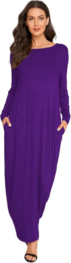 Verdusa Women's Long Sleeve Pocketed Loose Long Lounge Maxi Dress