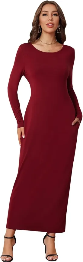 Verdusa Women's Long Sleeve Pocketed Loose Long Lounge Maxi Dress