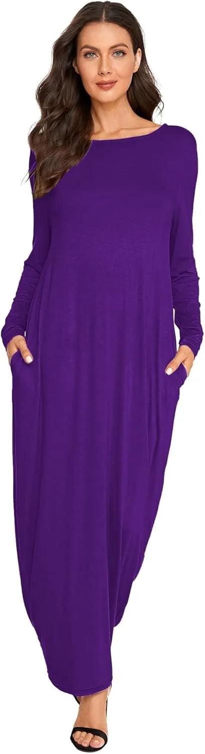 Verdusa Women's Long Sleeve Pocketed Loose Long Lounge Maxi Dress