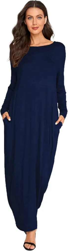 Verdusa Women's Long Sleeve Pocketed Loose Long Lounge Maxi Dress