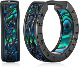 Viking Earrings for Men Women Sterling Silver Black Blue Celtic Hoop Earring Sturdy Norse Mythology Hypoallergenic Jewelry Gifts