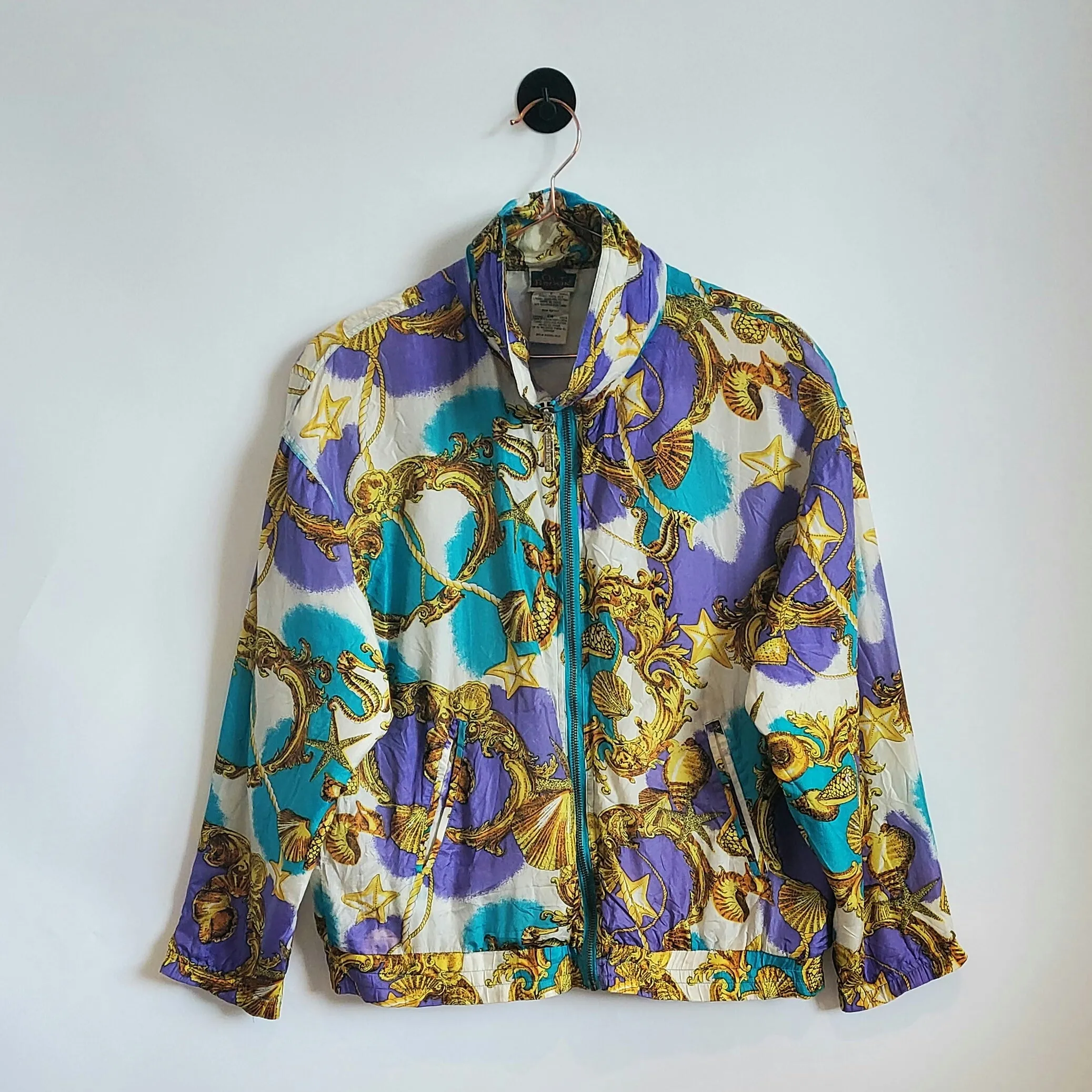Vintage 80s Funky Seashell Print Windbreaker | Size 12