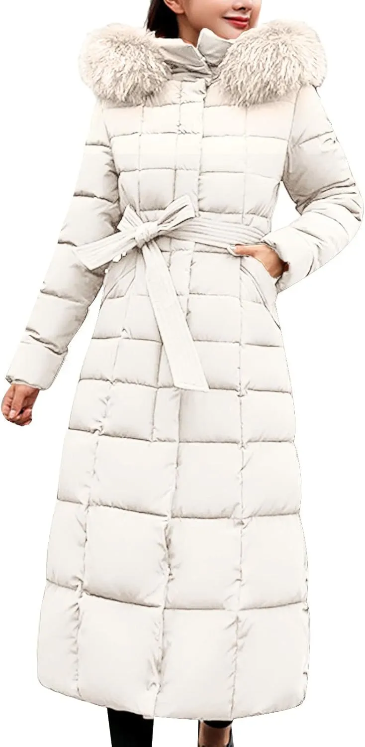Women Midweight Winter Down Jacket Windproof Packable Faux Fur Collar Hood Thermal Padded Puffer Insulated Coats Outerwear