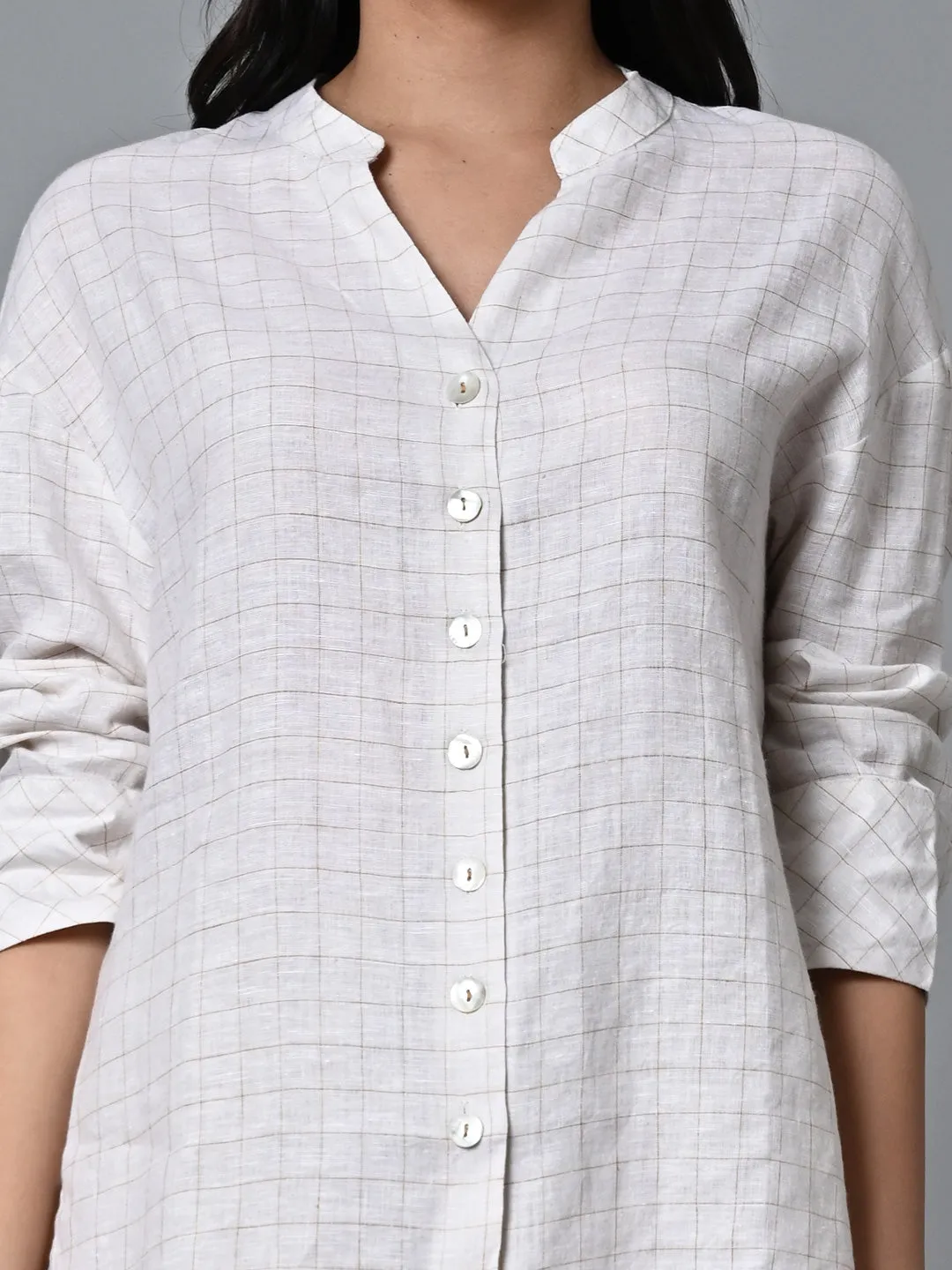 Women's Beige Linen Excel Boxy Fit Blouse