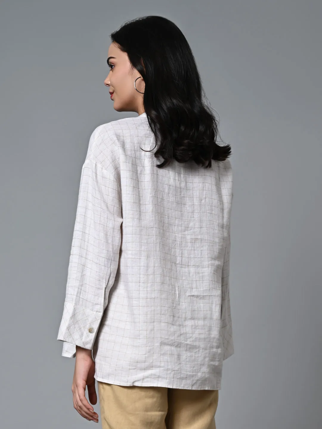 Women's Beige Linen Excel Boxy Fit Blouse