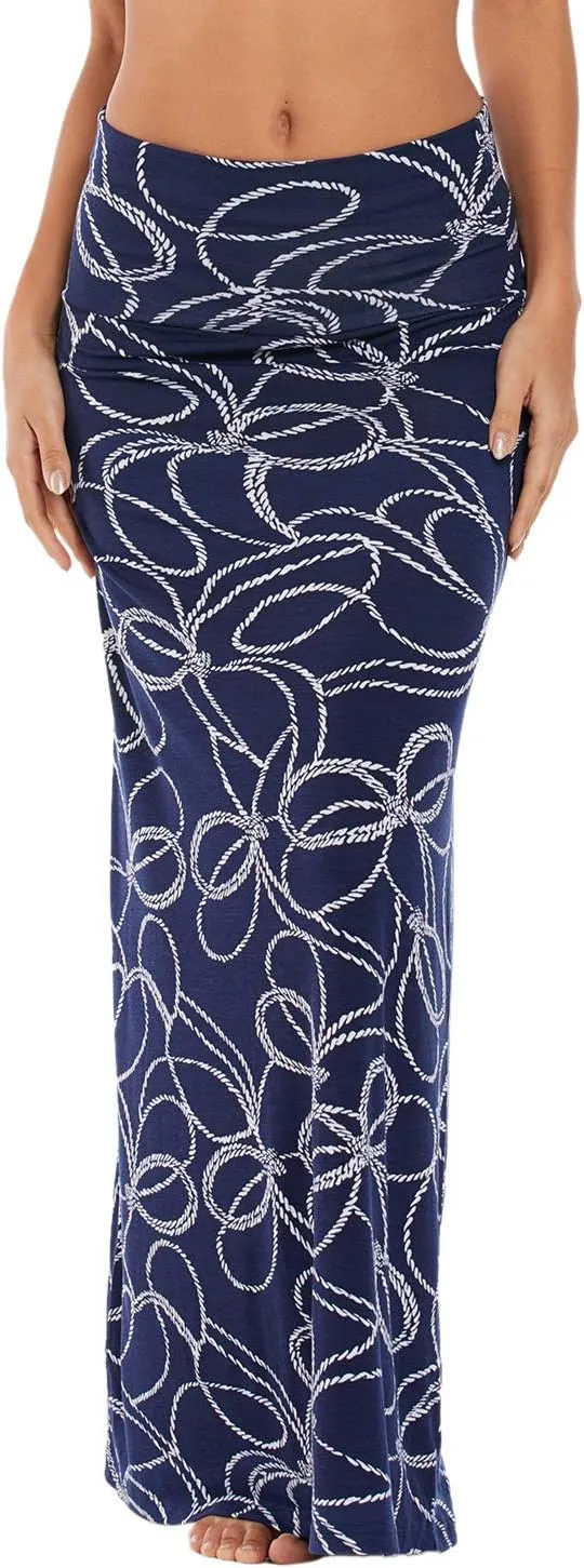 Women's Boho Flod Over Long Maxi Skirt Elastic High Waisted Long Skirts for Women