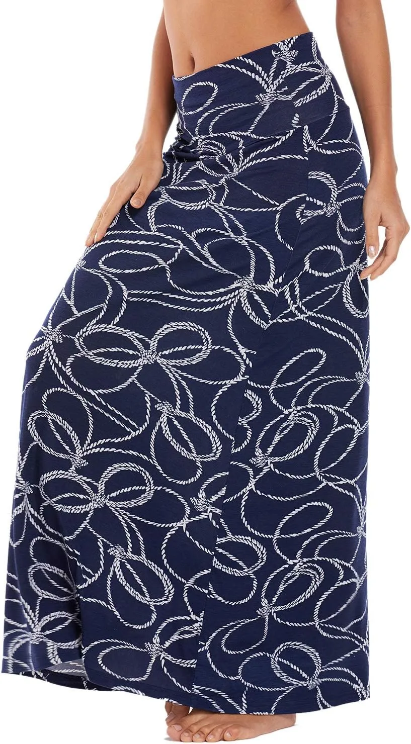 Women's Boho Flod Over Long Maxi Skirt Elastic High Waisted Long Skirts for Women