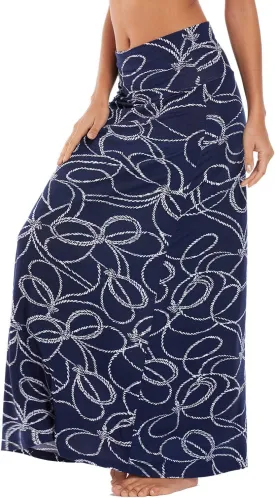 Women's Boho Flod Over Long Maxi Skirt Elastic High Waisted Long Skirts for Women