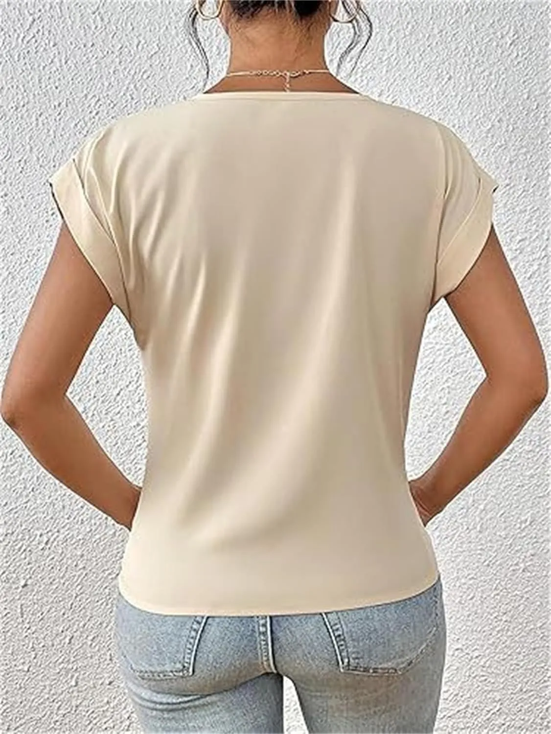 Women's Casual Top Short Sleeve Twist Knot Shirts Slim Fit V Neck T Shirt Tops