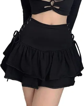 Womens High Waisted Goth Skirt Black Mini Skirts with Chain Short A-line Pleated School Tennis Dress