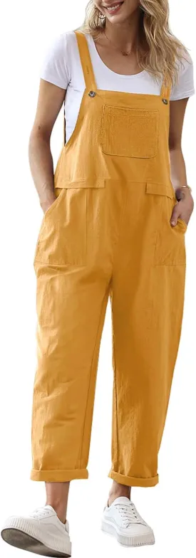 YESNO Women Long Casual Loose Bib Pants Overalls Baggy Rompers Jumpsuits with Pockets PV9