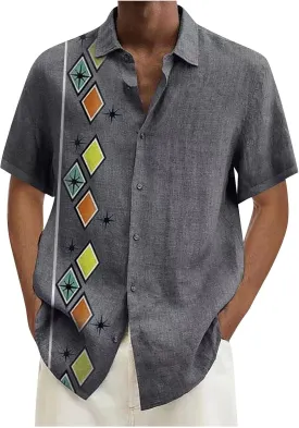 Ymosrh Men's Collared Shirt Casual Short Sleeve Printed Shirts Button Up Summer Beach Hawaiian Shirt, M-4XL